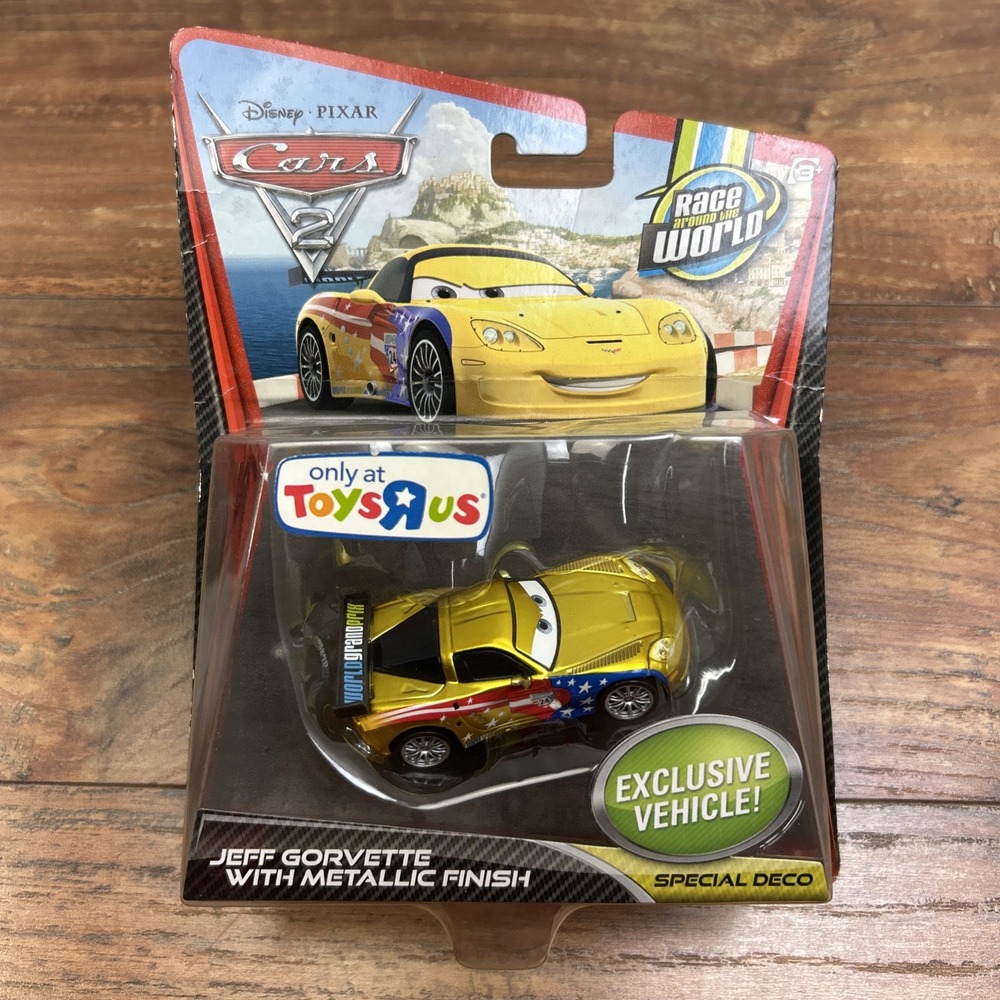 Disney Pixar Cars 2 Toys R Us Metallic Gold Jeff‎ Corvette Race Around the World